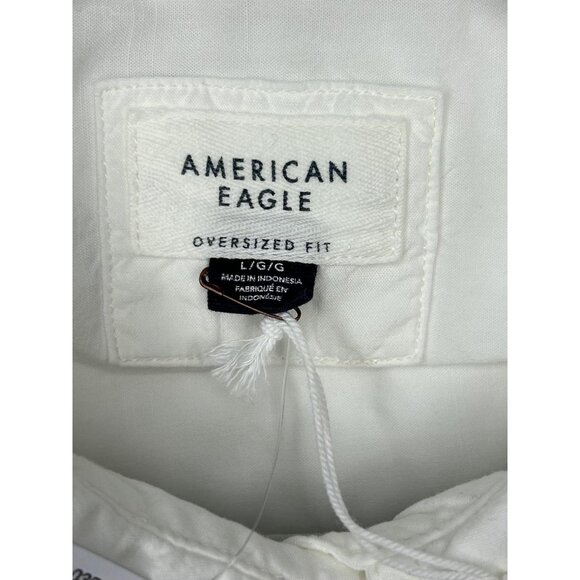 American Eagle Shirt Womens L White Oversized Fit Boyfriend Button Long Sleeve - Picture 14 of 16